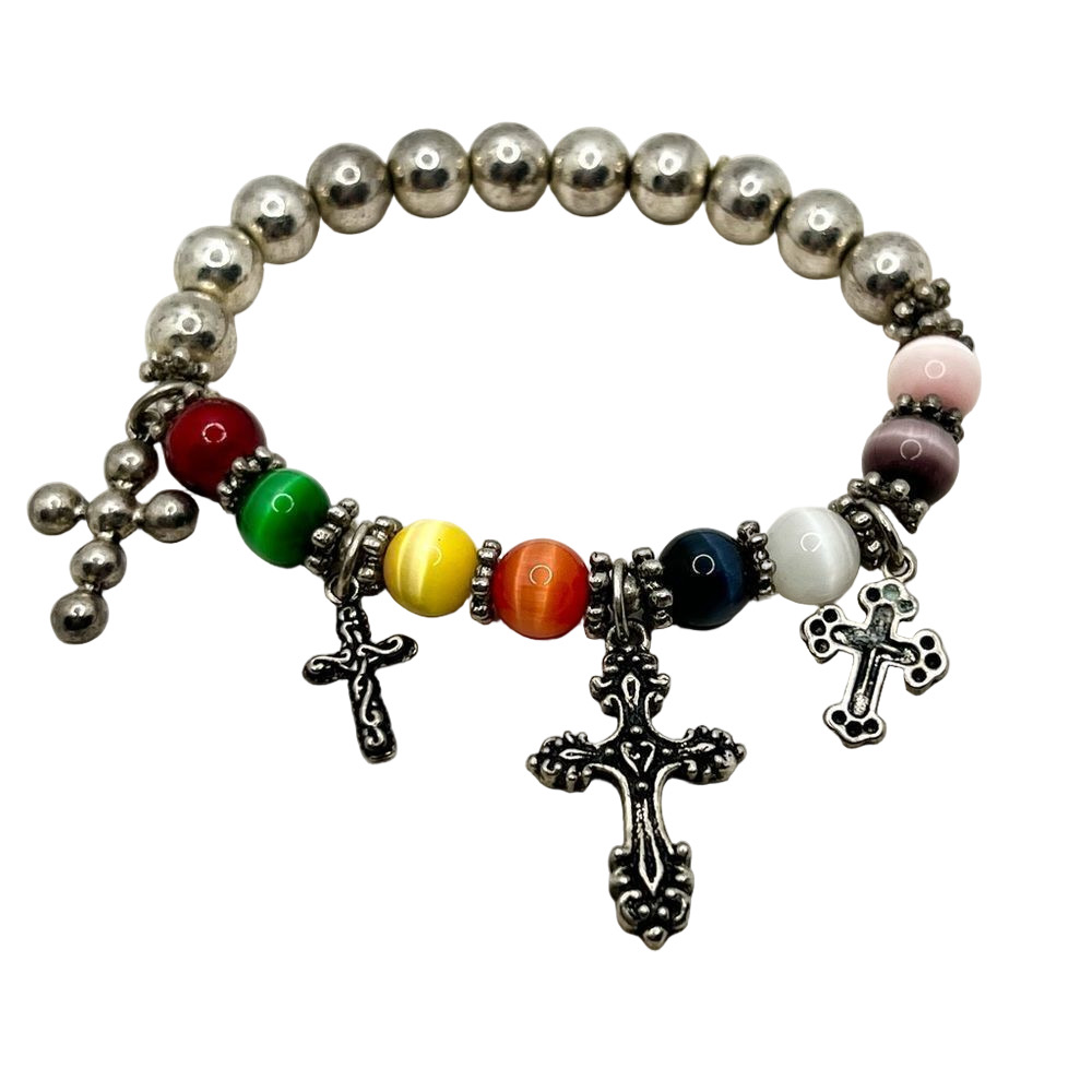 🍭4/$20 Silver cross multicolor bead stretch bracelet